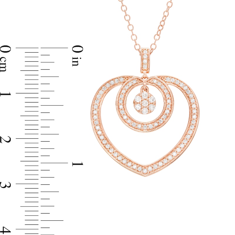 1/2 CT. T.W. Diamond Disc Dangle Loop Circle and Heart Outline Drop Pendant in Sterling Silver with 14K Rose Gold Plate