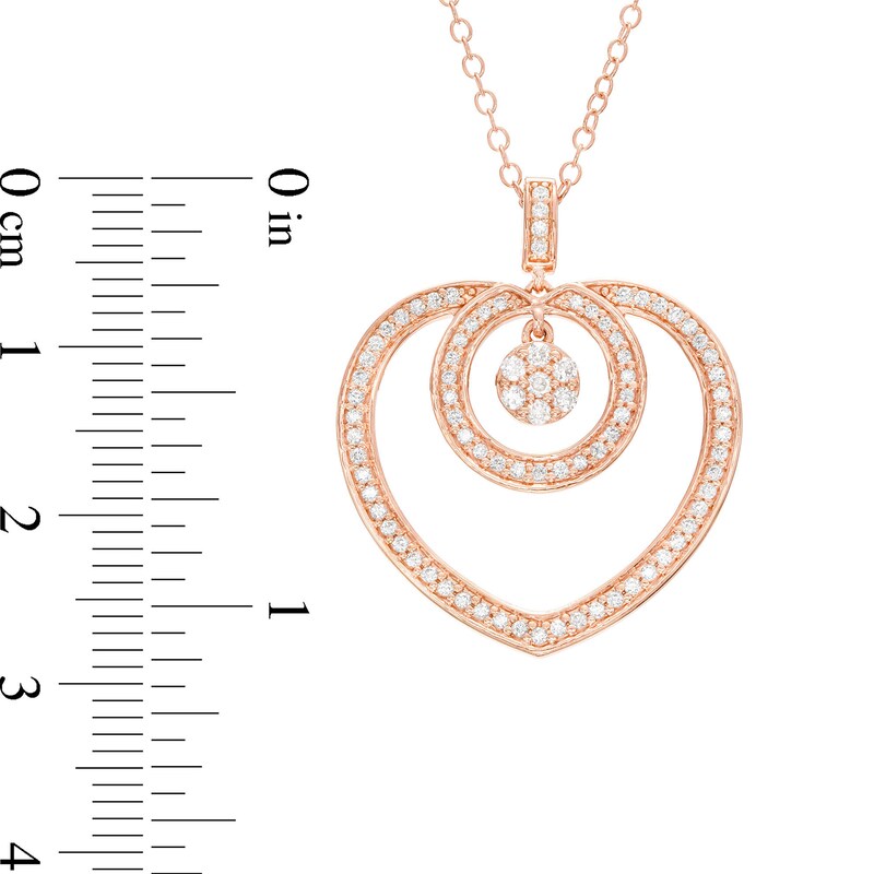 1/2 CT. T.W. Diamond Disc Dangle Loop Circle and Heart Outline Drop Pendant in Sterling Silver with 14K Rose Gold Plate