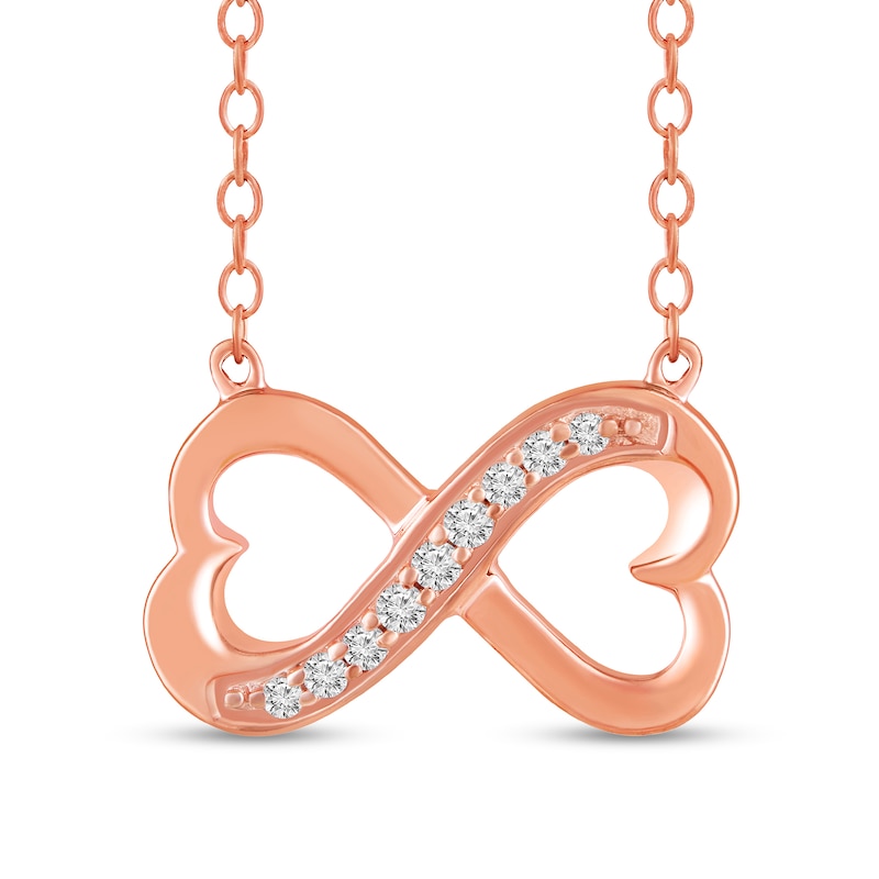 Main Image 1 of 1/10 CT. T.W. Diamond Heart-Shaped Infinity Loop Necklace in Sterling Silver with 14K Rose Gold Plate