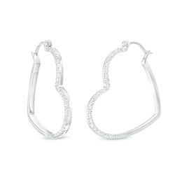 1/4 CT. T.W. Diamond Heart-Shaped Hoop Earrings in Sterling Silver