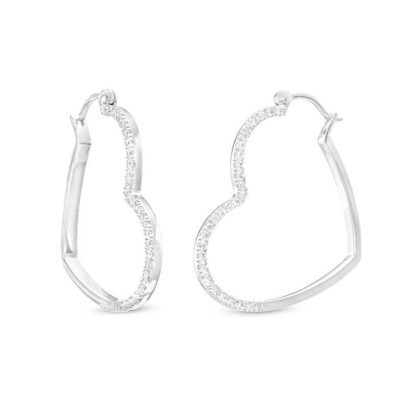 Main Image 1 of 1/4 CT. T.W. Diamond Heart-Shaped Hoop Earrings in Sterling Silver