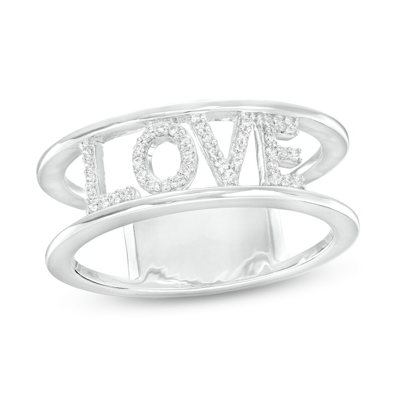 Main Image 1 of 1/8 CT. T.W. Diamond "LOVE" Open Shank Ring in Sterling Silver