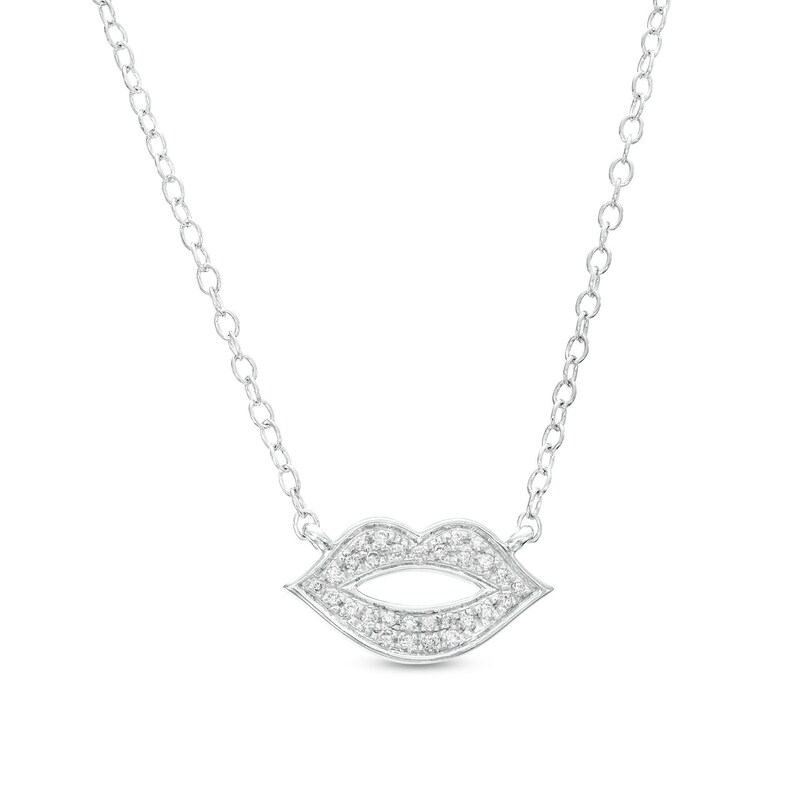 Main Image 1 of 1/10 CT. T.W. Diamond Kissing Lips Necklace in Sterling Silver
