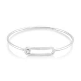 1/10 CT. T.W. Diamond Solitaire Paper Clip Tube Slip-On Bangle in Sterling Silver