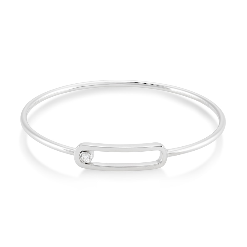 Main Image 1 of 1/10 CT. T.W. Diamond Solitaire Paper Clip Tube Slip-On Bangle in Sterling Silver