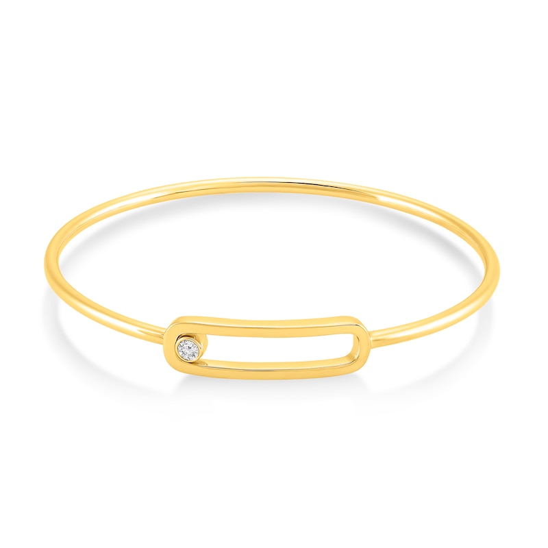 Main Image 1 of 1/10 CT. T.W. Diamond Solitaire Paper Clip Tube Slip-On Bangle in Sterling Silver with 14K Gold Plate - 7.5"