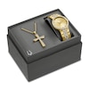 Thumbnail Image 1 of Men's Bulova Crystal Accent Gold-Tone IP Watch with Champagne Dial and Cross Pendant Box Set (Model: 98K113)