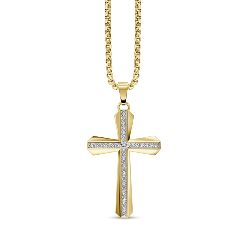 Main Image 2 of Men's Bulova Crystal Accent Gold-Tone IP Watch with Champagne Dial and Cross Pendant Box Set (Model: 98K113)