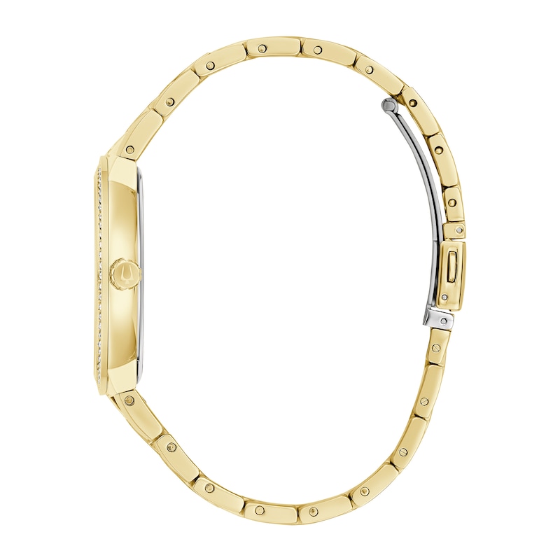 Main Image 5 of Men's Bulova Crystal Accent Gold-Tone IP Watch with Champagne Dial and Cross Pendant Box Set (Model: 98K113)