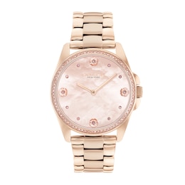 Ladies' Coach Greyson Crystal Accent Rose-Tone IP Watch with Mother-of-Pearl Dial (Model: 14504110)