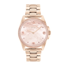 Ladies' Coach Greyson Crystal Accent Rose-Tone IP Watch with Mother-of-Pearl Dial (Model: 14504110)