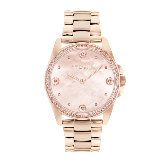 Ladies' Coach Greyson Crystal Accent Rose-Tone IP Watch with Mother-of-Pearl Dial (Model: 14504110)