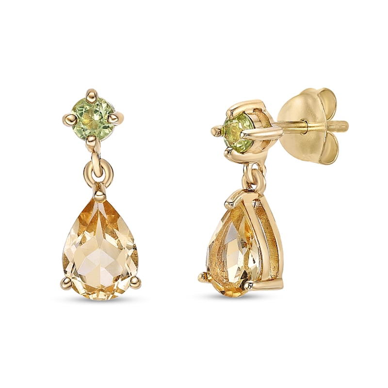 Main Image 1 of Pear-Shaped Citrine and Peridot Teardrop Earrings in Sterling Silver with 18K Gold Plate