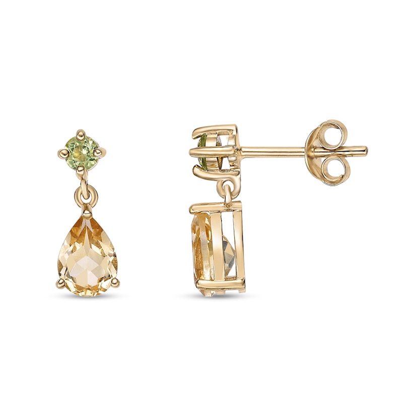 Pear-Shaped Citrine and Peridot Teardrop Earrings in Sterling Silver with 18K Gold Plate