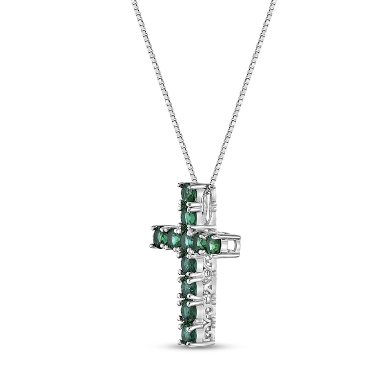 Main Image 2 of Lab-Created Emerald Cross Pendant in Sterling Silver