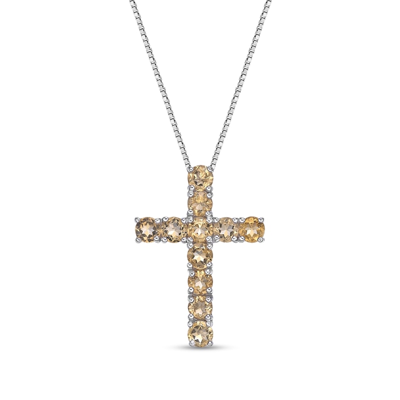 Citrine Cross Pendant in Sterling Silver
