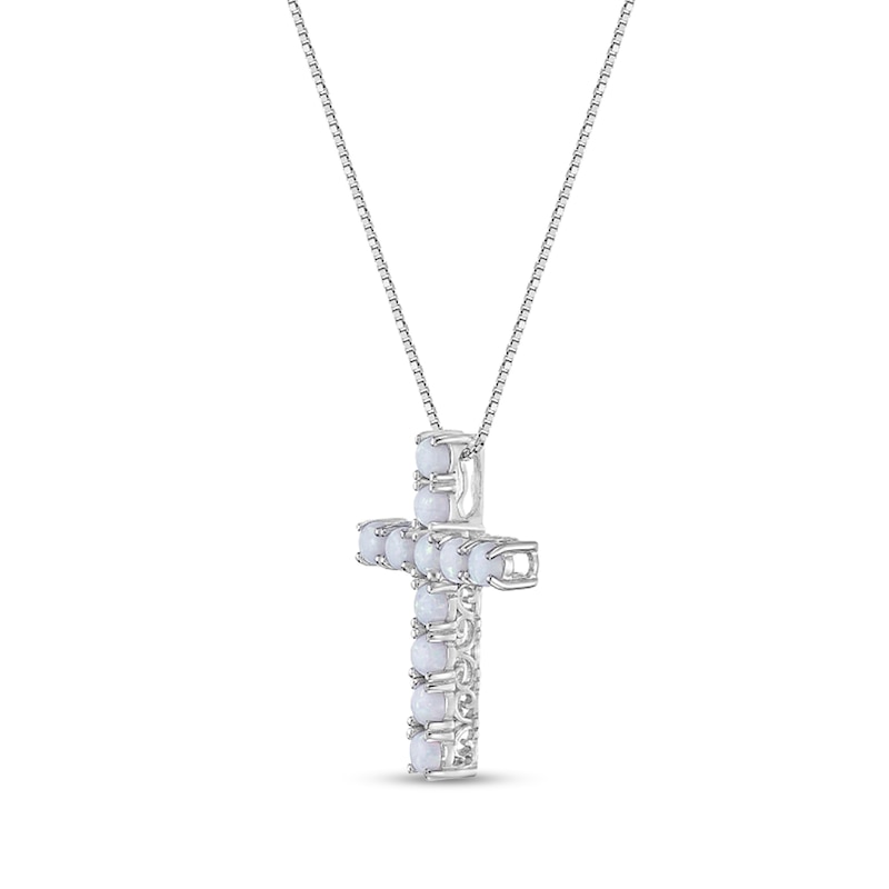 Main Image 2 of Lab-Created Opal Cross Pendant in Sterling Silver