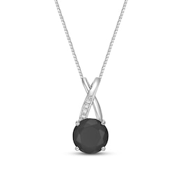 9.0mm Black Onyx and White Topaz Criss-Cross Bail Pendant in Sterling Silver