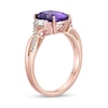 Thumbnail Image 2 of Cushion-Cut Amethyst and Baguette White Topaz Collar Twist Shank Ring in Sterling Silver with 18K Rose Gold Plate