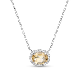 Sideways Oval Citrine and White Lab-Created Sapphire Frame Necklace in Sterling Silver