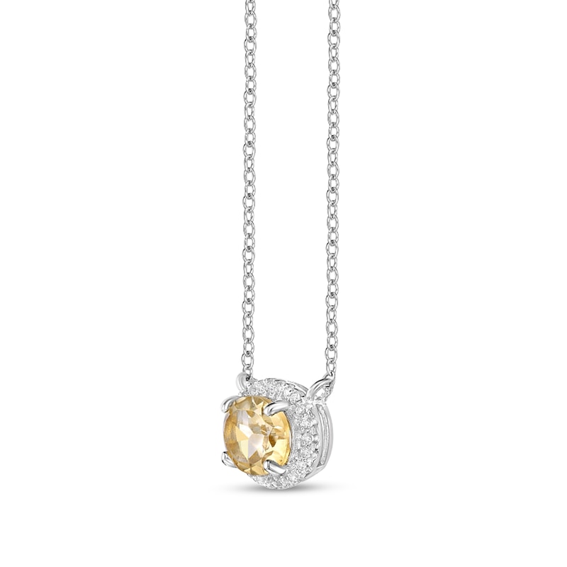Sideways Oval Citrine and White Lab-Created Sapphire Frame Necklace in Sterling Silver