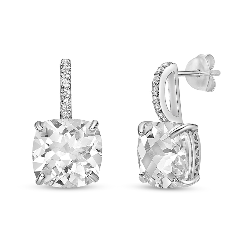 Main Image 1 of 10.0mm Checkerboard Cushion-Shaped White Topaz Drop Earrings in Sterling Silver