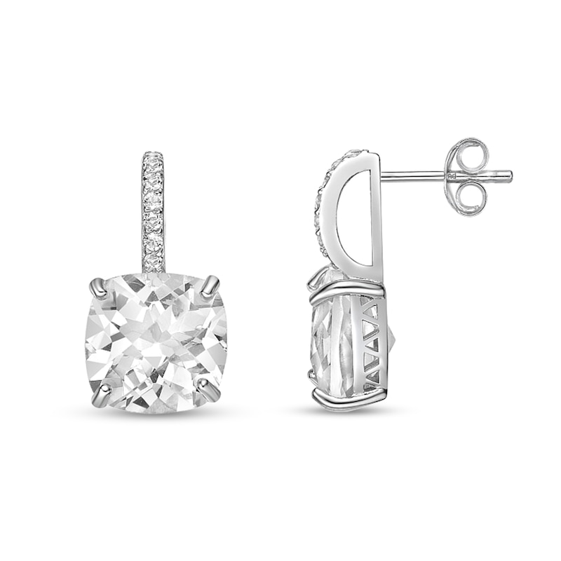 Main Image 2 of 10.0mm Checkerboard Cushion-Shaped White Topaz Drop Earrings in Sterling Silver