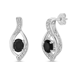 Oval Black Onyx and White Topaz Open Flame-Inspired Stud Earrings in Sterling Silver