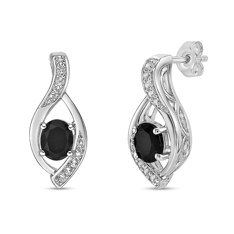 Main Image 1 of Oval Black Onyx and White Topaz Open Flame-Inspired Stud Earrings in Sterling Silver