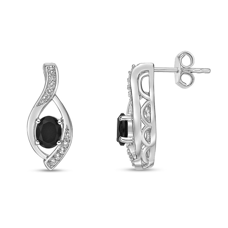 Main Image 2 of Oval Black Onyx and White Topaz Open Flame-Inspired Stud Earrings in Sterling Silver