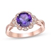 Thumbnail Image 1 of 8.0mm Amethyst and White Topaz Scallop Marquise Frame Vintage-Style Ring in Sterling Silver with 18K Rose Gold Plate