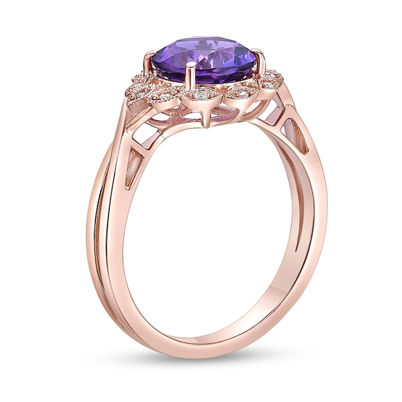 Main Image 2 of 8.0mm Amethyst and White Topaz Scallop Marquise Frame Vintage-Style Ring in Sterling Silver with 18K Rose Gold Plate