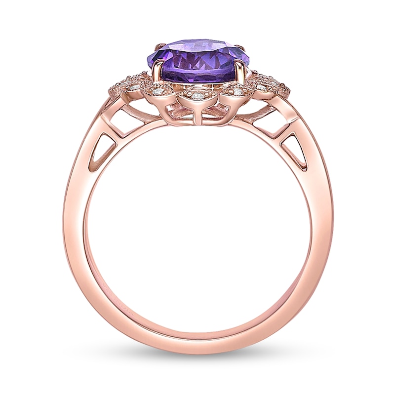 Main Image 3 of 8.0mm Amethyst and White Topaz Scallop Marquise Frame Vintage-Style Ring in Sterling Silver with 18K Rose Gold Plate