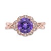 Thumbnail Image 4 of 8.0mm Amethyst and White Topaz Scallop Marquise Frame Vintage-Style Ring in Sterling Silver with 18K Rose Gold Plate
