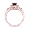 Thumbnail Image 3 of Oval Ruby and 1/10 CT. T.W. Diamond Duo Station Frame Collar Split Shank Ring in 10K Rose Gold