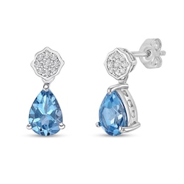 Pear-Shaped Swiss Blue and White Topaz Quatrefoil Teardrop Earrings in Sterling Silver