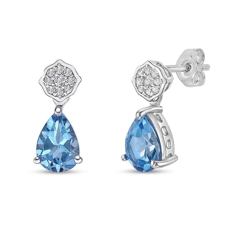 Main Image 1 of Pear-Shaped Swiss Blue and White Topaz Quatrefoil Teardrop Earrings in Sterling Silver