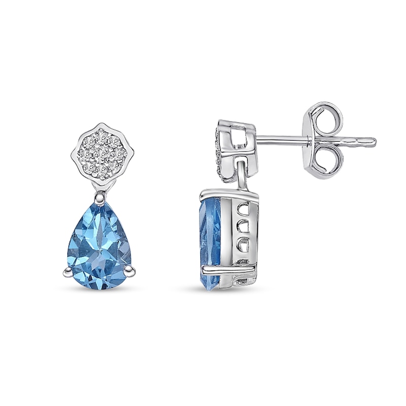 Main Image 2 of Pear-Shaped Swiss Blue and White Topaz Quatrefoil Teardrop Earrings in Sterling Silver