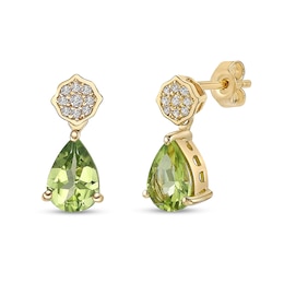 Pear-Shaped Peridot and White Topaz Quatrefoil Teardrop Earrings in Sterling Silver with 18K Gold Plate