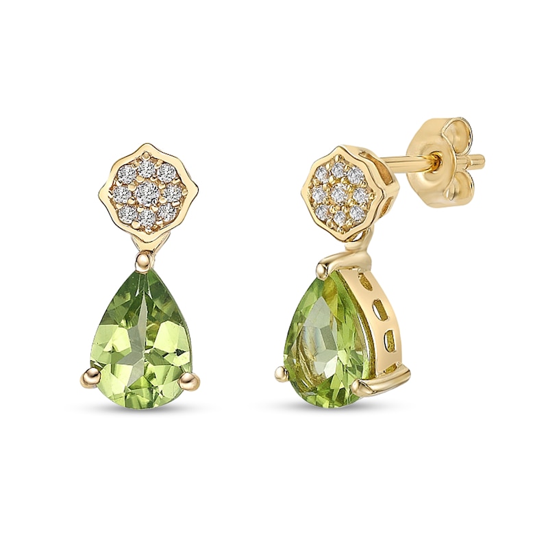 Pear-Shaped Peridot and White Topaz Quatrefoil Teardrop Earrings in Sterling Silver with 18K Gold Plate