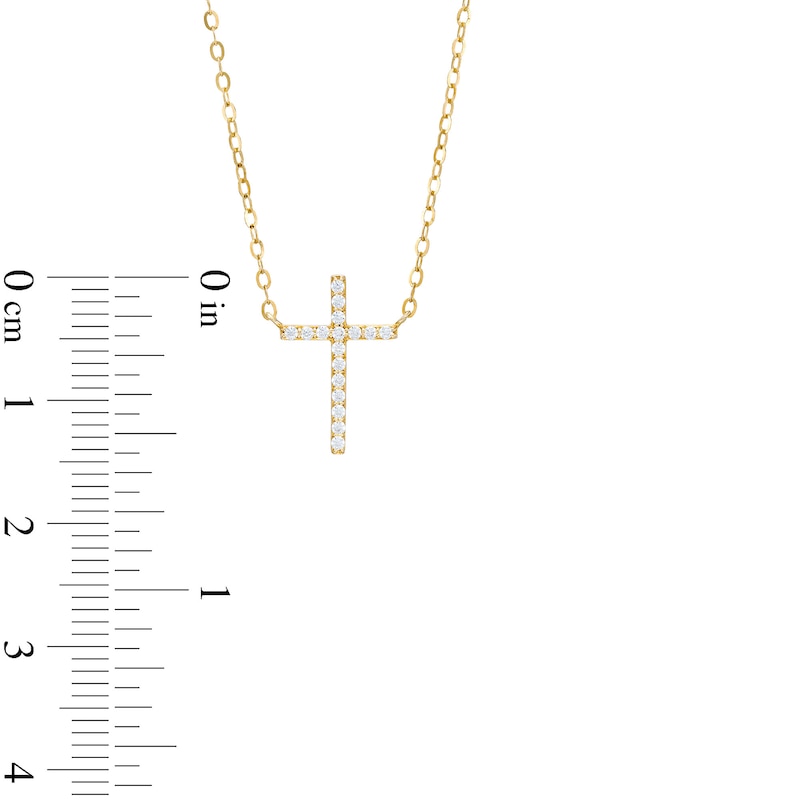 Main Image 3 of 1/15 CT. T.W. Diamond Cross Necklace in 10K Gold