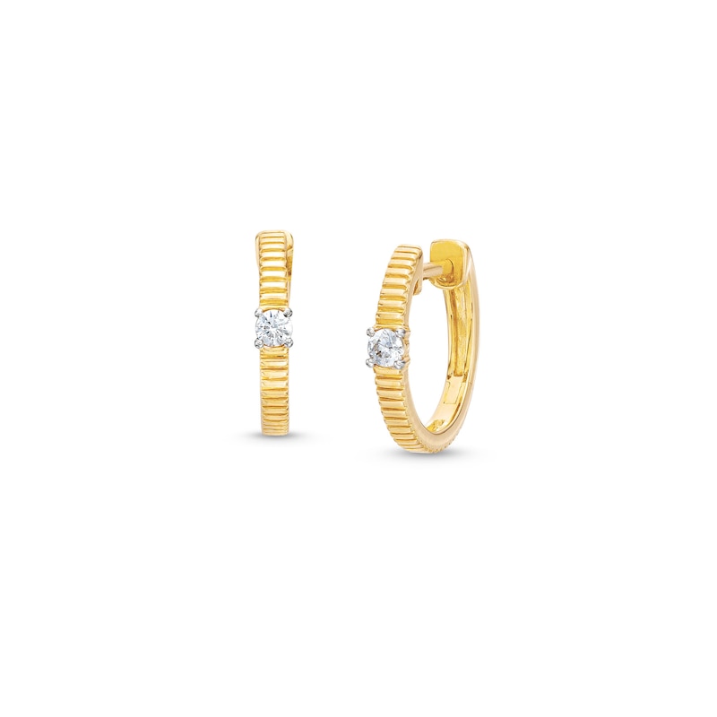 1/10 CT. T.W. Diamond Solitaire Ribbed Huggie Hoop Earrings in 10K Gold