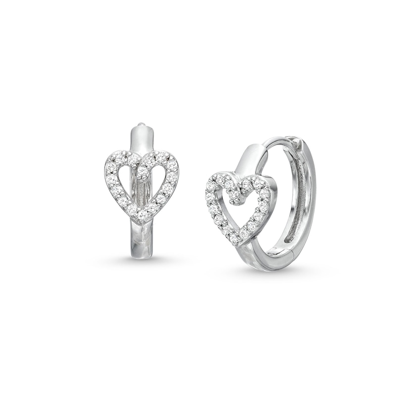 1/6 CT. T.W. Diamond Heart Huggie Hoop Earrings in Sterling Silver