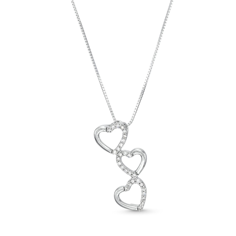 1/6 CT. T.W. Diamond Linear Hearts Trio Pendant in Sterling Silver