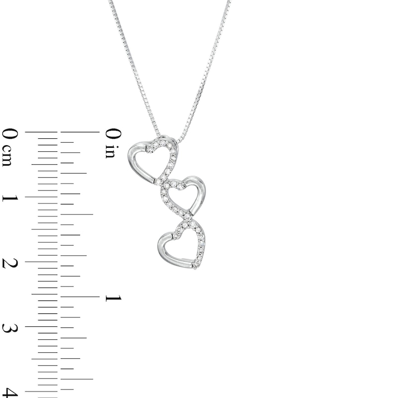 Main Image 3 of 1/6 CT. T.W. Diamond Linear Hearts Trio Pendant in Sterling Silver