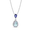Thumbnail Image 1 of Pear-Shaped Aquamarine, Iolite and 1/6 CT. T.W. Diamond Frame Drop Pendant in 14K White Gold