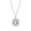 Thumbnail Image 1 of 6.0mm Cushion-Cut Aquamarine and 1/4 CT. T.W. Diamond Frame Pendant in 14K White Gold