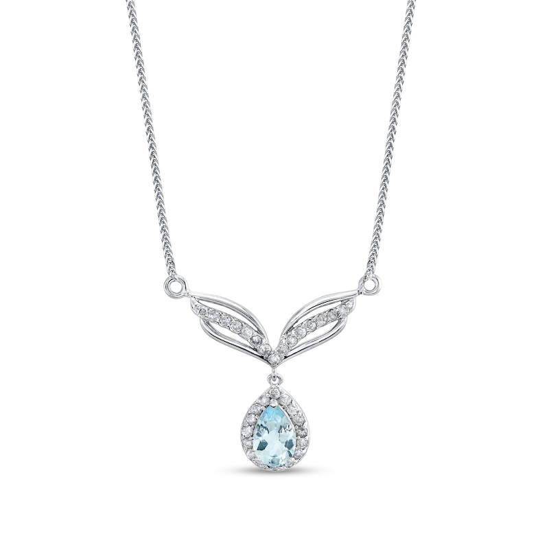 Main Image 1 of Pear-Shaped Aquamarine and 1/3 CT. T.W. Diamond Whale Fin Necklace in 14K White Gold - 16"