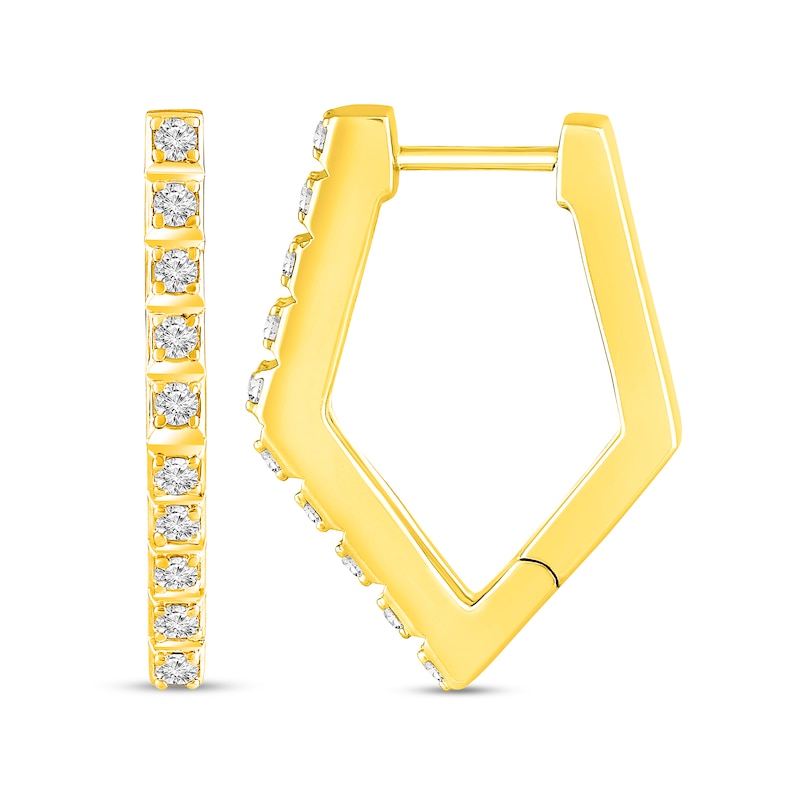 Main Image 2 of 1/4 CT. T.W. Diamond Squared Hoop Earrings in Sterling Silver with 14K Gold Plate