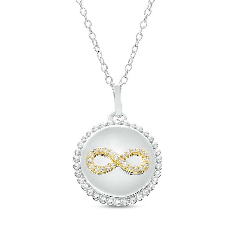 Main Image 1 of 1/10 CT. T.W. Diamond Sideways Infinity Bead Frame Circle Pendant in Sterling Silver and 10K Gold